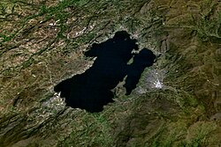 Fotografía satelital de la Laguna de Tota en Boyacá.
