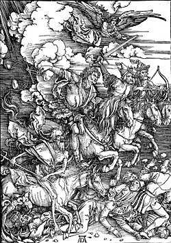 Grabado de los cuatro jinetes del Apocalipsis por Alberto Durero.