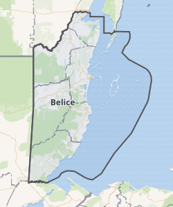 Mapa de la región central y el territorio de Belice