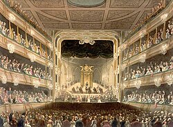 Dibujo histórico del primer teatro antes de su destrucción