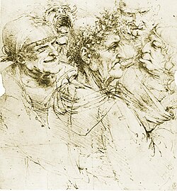 Estudio de cabezas grotescas por Leonardo da Vinci.