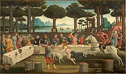Tercera pintura de la serie La historia de Nastagio degli Onesti por Sandro Botticelli