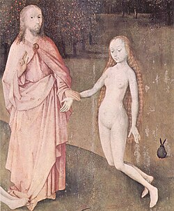 Detalle de Dios, Adán y Eva en el paraíso