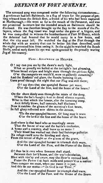 Dos copias supervivientes de una impresión del poema Defence of Fort McHenry