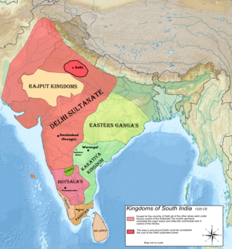 Mapa de la influencia del Zamorin en 1320