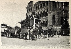 Grabado histórico de la mudanza al Palacio de Fomento