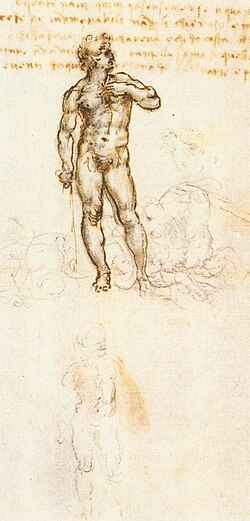 Estudio preliminar de Leonardo da Vinci relacionado con la postura de la figura.
