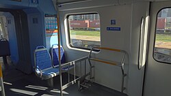 Espacio reservado para discapacitados motores en un tren de Argentina.