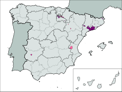 Mapa de localización de la zona de producción del cava en España