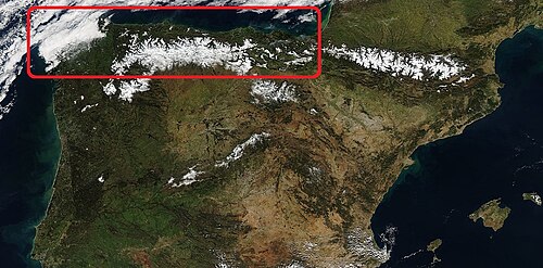 Vista satelital de la cornisa cantábrica
