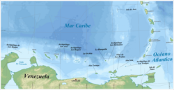 Mapa señalando las Dependencias Federales de Venezuela y la costa caribeña
