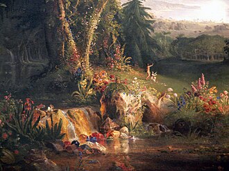 Detalle de la obra El jardín del Edén pintada por Thomas Cole.