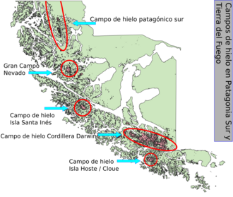 Mapa de glaciares de la zona