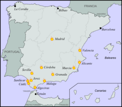 Mapa de ciudades con quema de conventos