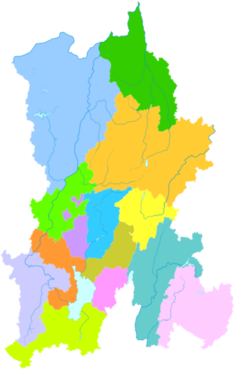 Mapa detallado de las divisiones administrativas de Kunming