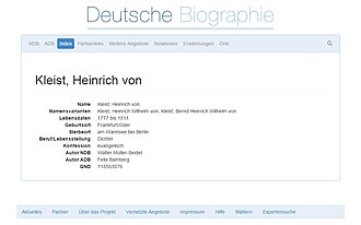 Interfaz del sitio web de la Deutsche Biographie