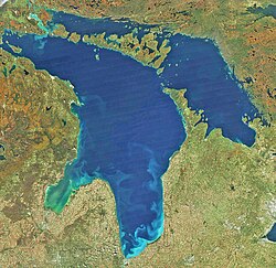 Vista de satélite del Lago Hurón.