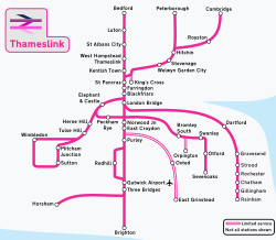 Mapa esquemático de las rutas de Thameslink