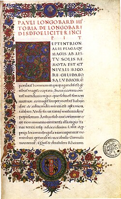 Manuscrito medieval representativo de la época de Pablo el Diácono