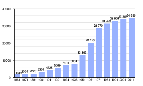 Gráfica de evolución demográfica de Riccione
