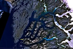 Vista satelital o cartográfica de la región de Nuuk