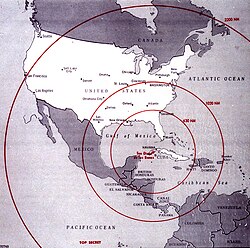 Mapa del alcance de los misiles soviéticos desde Cuba