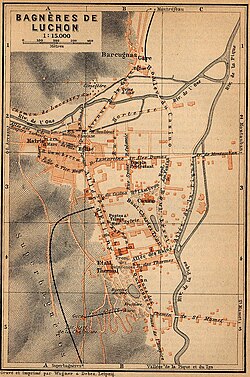 Mapa histórico de Bañeras de Luchón en 1914