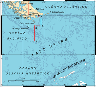 Mapa detallado del Pasaje de Drake