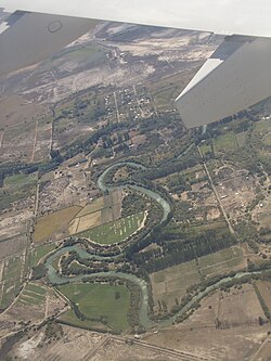 Meandros del río Chubut vistos desde el aire