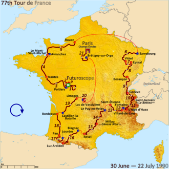 Ciclistas en plena competición durante el Tour de Francia 1990