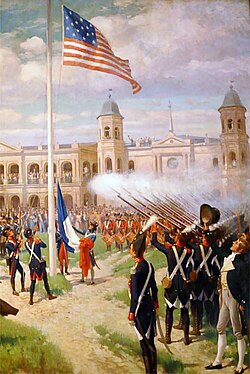 Ilustración histórica del cambio de bandera en Nueva Orleans en 1803