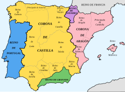 Mapa de los reinos ibéricos en 1400