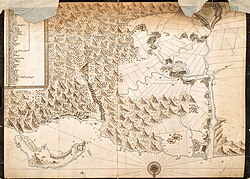 Mapa histórico de Tamsuy y sus alrededores conservado en archivos documentales.