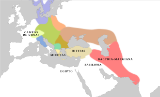 Mapa de los pueblos indoeuropeos alrededor del 1500 a. C.