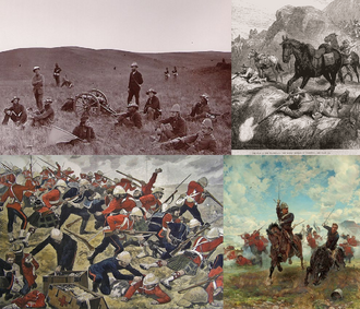 Collage histórico de eventos y comandantes de la Primera Guerra Bóer.