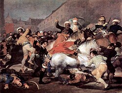 Fotografía histórica de El dos de mayo de 1808 en Madrid antes de la intervención de restauración de 2008
