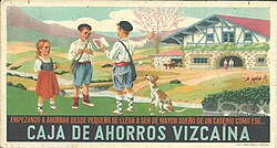 Secante publicitario de la Caja de Ahorros Vizcaína ilustrado por Arrue