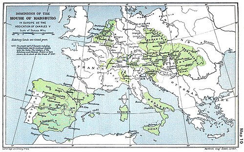 Mapa de los territorios de los Habsburgo tras la batalla de Mühlberg