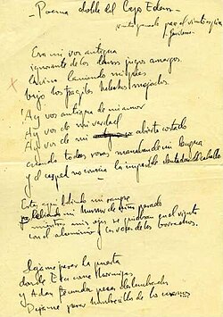 Manuscrito de Poema doble del lago Eden