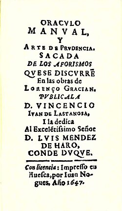 Portada de la primera edición del Oráculo manual y arte de prudencia