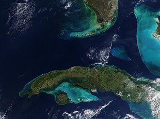 Imagen satelital del Estrecho de Florida proporcionada por NASA's Visible Earth