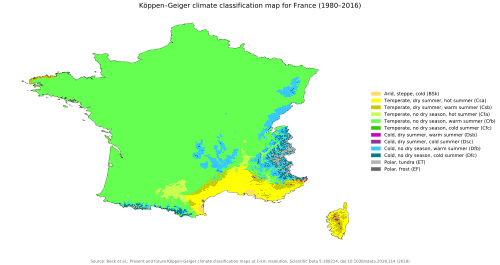 Representación gráfica de los impactos ambientales y térmicos en el territorio francés.