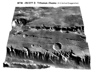 Imagen en 3D de un MDT de Tithonium Chasma en Valles Marineris, Marte.
