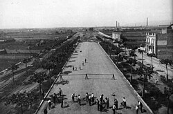 Imagen histórica que muestra las obras de urbanización de la Gran Vía en el año 1928.