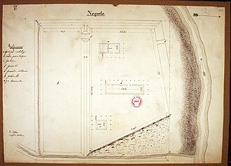 Plano antiguo del fuerte de Negrete en la mapoteca del Archivo Nacional de Chile