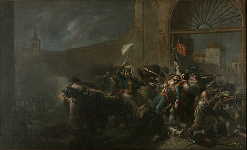 Lienzo histórico La muerte de Luis Daoiz en el cuartel de artillería de Monteleón pintado en 1835.
