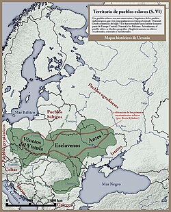 Mapa histórico de los pueblos eslavos en el siglo VI