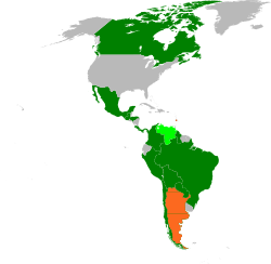 Mapa político de América con los países miembros y retirados del Grupo de Lima.