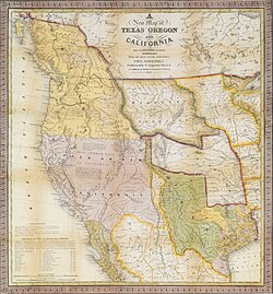 Mapa histórico de Texas, Oregón y California de 1846