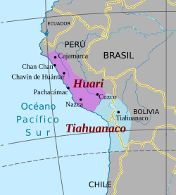 Mapa de la máxima expansión de Huari y Tiahuanaco